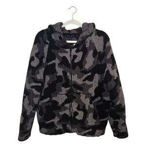 Barefoot Dreams CozyChic Full Zip Hoodie Women's Medium Camo Long Sleeve Gorpcor